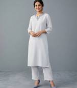 White embroidered rayon kurta set