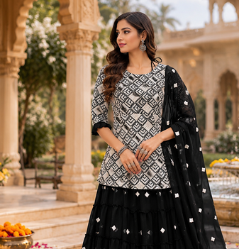 Black Sharara Set With Timeless Embroidery And Royal Palace Vibes  A Perfect Blend Of Grace And Glamour