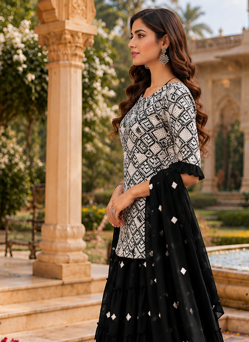 Black Sharara Set With Timeless Embroidery And Royal Palace Vibes  A Perfect Blend Of Grace And Glamour