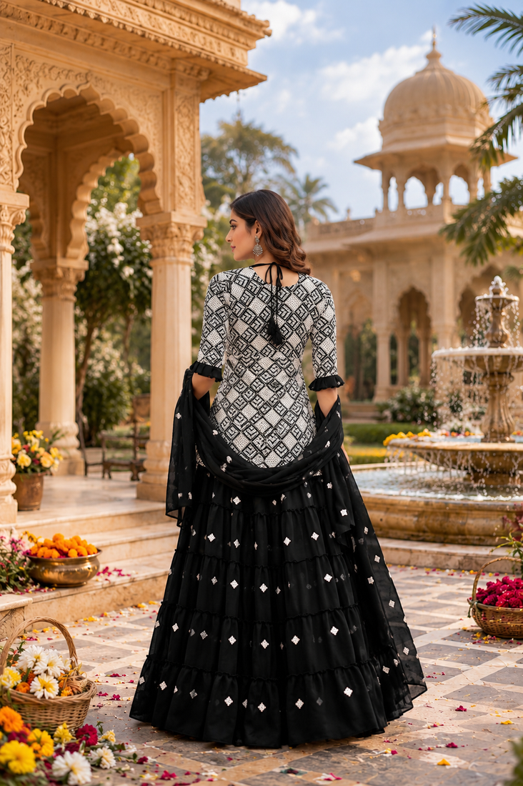 Black Sharara Set With Timeless Embroidery And Royal Palace Vibes  A Perfect Blend Of Grace And Glamour