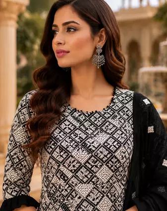 Black Sharara Set With Timeless Embroidery And Royal Palace Vibes  A Perfect Blend Of Grace And Glamour