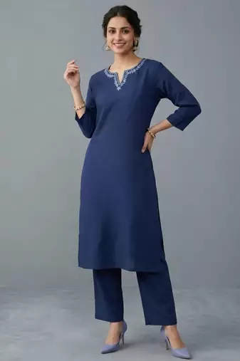 Blue embroidered rayon kurta set