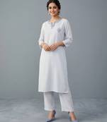 White embroidered rayon kurta set