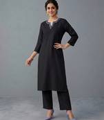 Black embroidered rayon kurta set