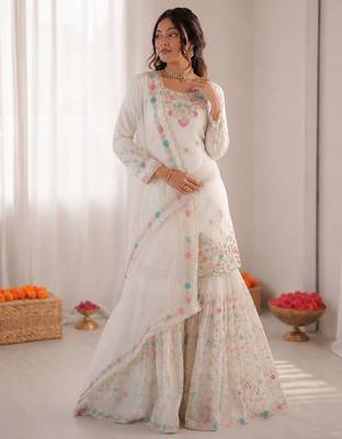 Off white art silk thread sequin with sharara suit 2