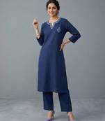 Blue embroidered rayon kurta set