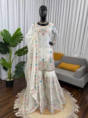 Off white art silk thread sequin with sharara suit 3