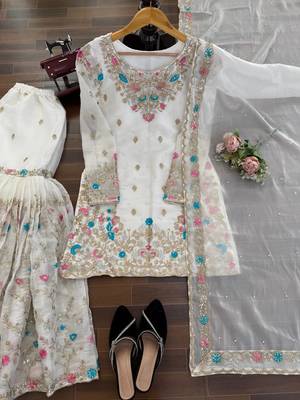 Off white art silk thread sequin with sharara suit 4