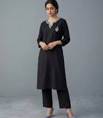 Black embroidered rayon kurta set