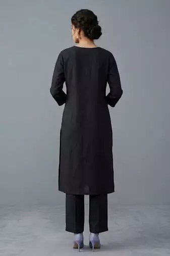 Black embroidered rayon kurta set