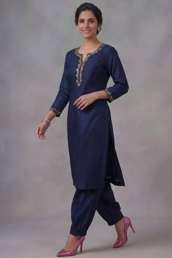 Blue embroidered rayon kurta set