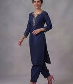 Blue embroidered rayon kurta set
