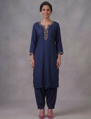 Blue embroidered rayon kurta set 2