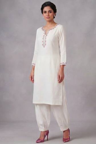 White embroidered rayon kurta set
