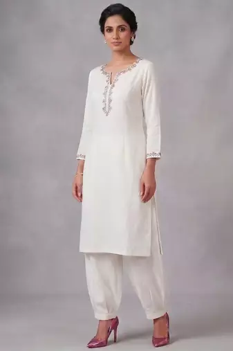 White embroidered rayon kurta set