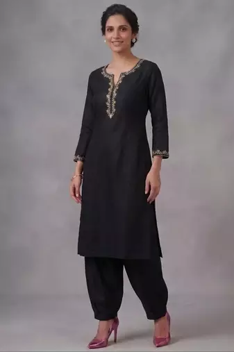 Black embroidered rayon kurta set