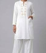 White embroidered rayon kurta set