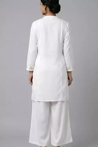 White embroidered rayon kurta set