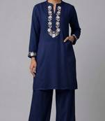 Blue embroidered rayon kurta set