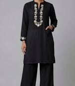 Black embroidered rayon kurta set