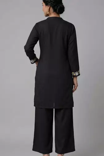 Black embroidered rayon kurta set