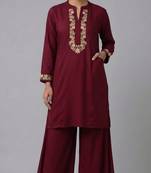 Maroon embroidered rayon kurta set