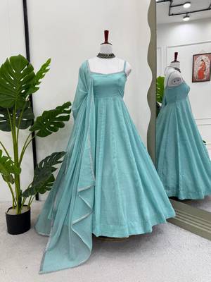 Sky blue art silk anarkali suit 3