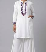 White embroidered rayon kurta set