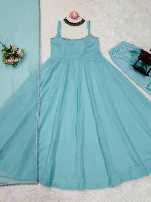 Sky blue art silk anarkali suit 4