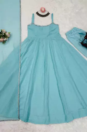 Sky blue art silk anarkali suit