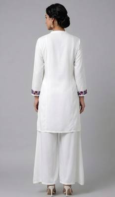 White embroidered rayon kurta set 2