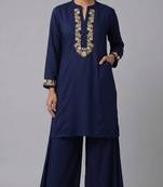 Blue embroidered rayon kurta set
