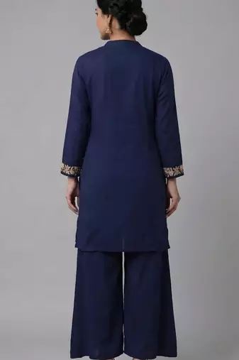 Blue embroidered rayon kurta set