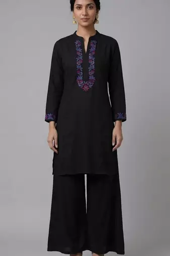 Black embroidered rayon kurta set