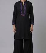 Black embroidered rayon kurta set