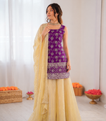 Purple jacquard thread with sequin palazzo suit