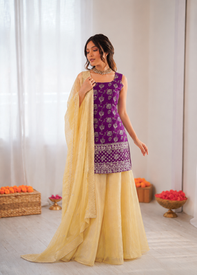 Purple jacquard thread with sequin palazzo suit 2