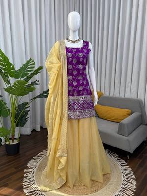 Purple jacquard thread with sequin palazzo suit 3