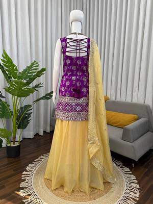 Purple jacquard thread with sequin palazzo suit 4