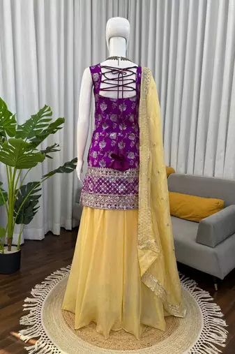Purple jacquard thread with sequin palazzo suit