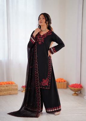 Black  chanderi silk thread work salwar suit 2