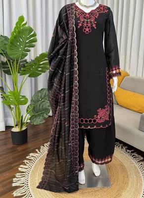 Black  chanderi silk thread work salwar suit 3