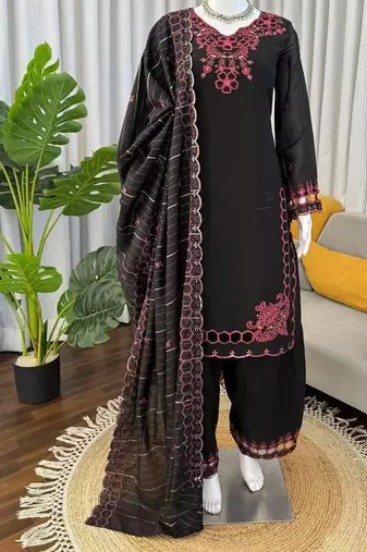 Black  chanderi silk thread work salwar suit