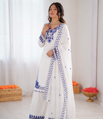 Off white  chanderi silk thread work salwar suit