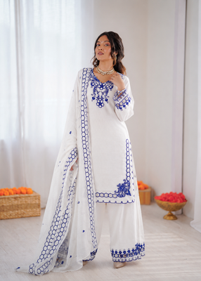 Off white  chanderi silk thread work salwar suit 2