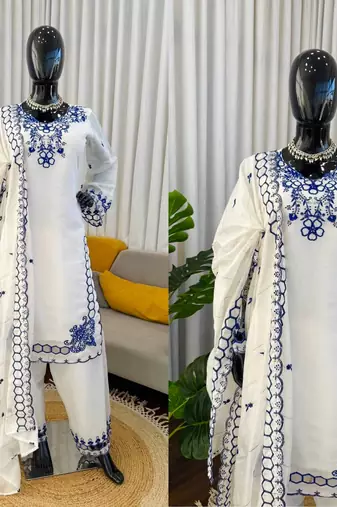 Off white  chanderi silk thread work salwar suit