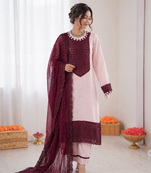 Baby pink crepe thread with sequin salwar suit