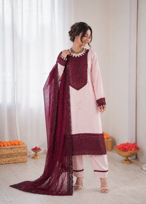 Baby pink crepe thread with sequin salwar suit 2
