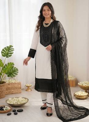Off white crepe thread with sequin salwar suit 1