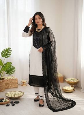 Off white crepe thread with sequin salwar suit 2